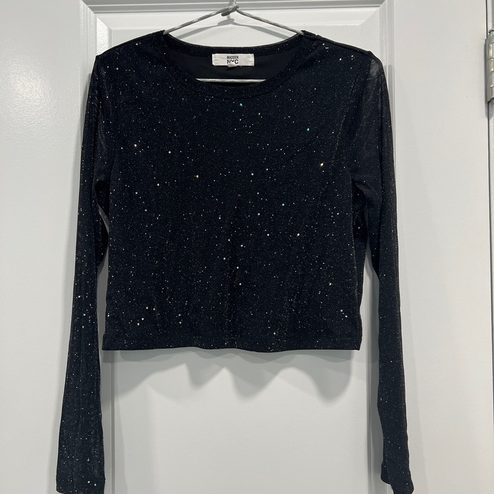 Y2K Black Glitter Crop Top
